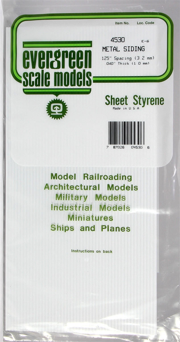 Evergreen Scale Models Corrugated Siding .125 Spacing 4530